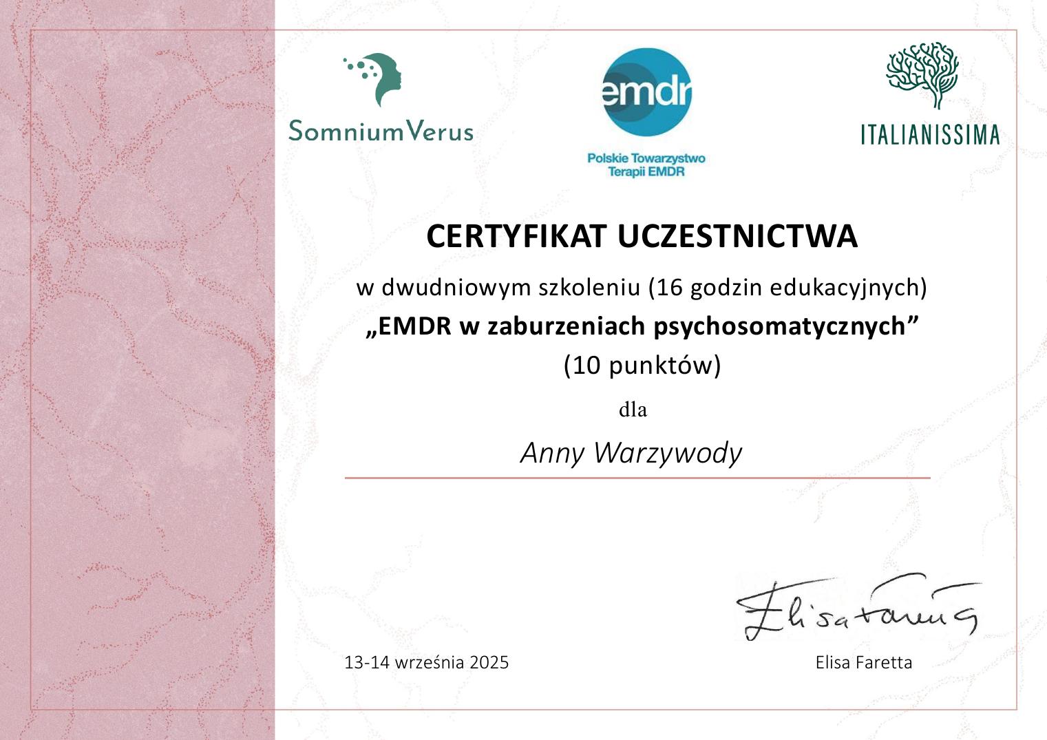 Miniatura: EMDR w zaburzeniach psychosomatycznych